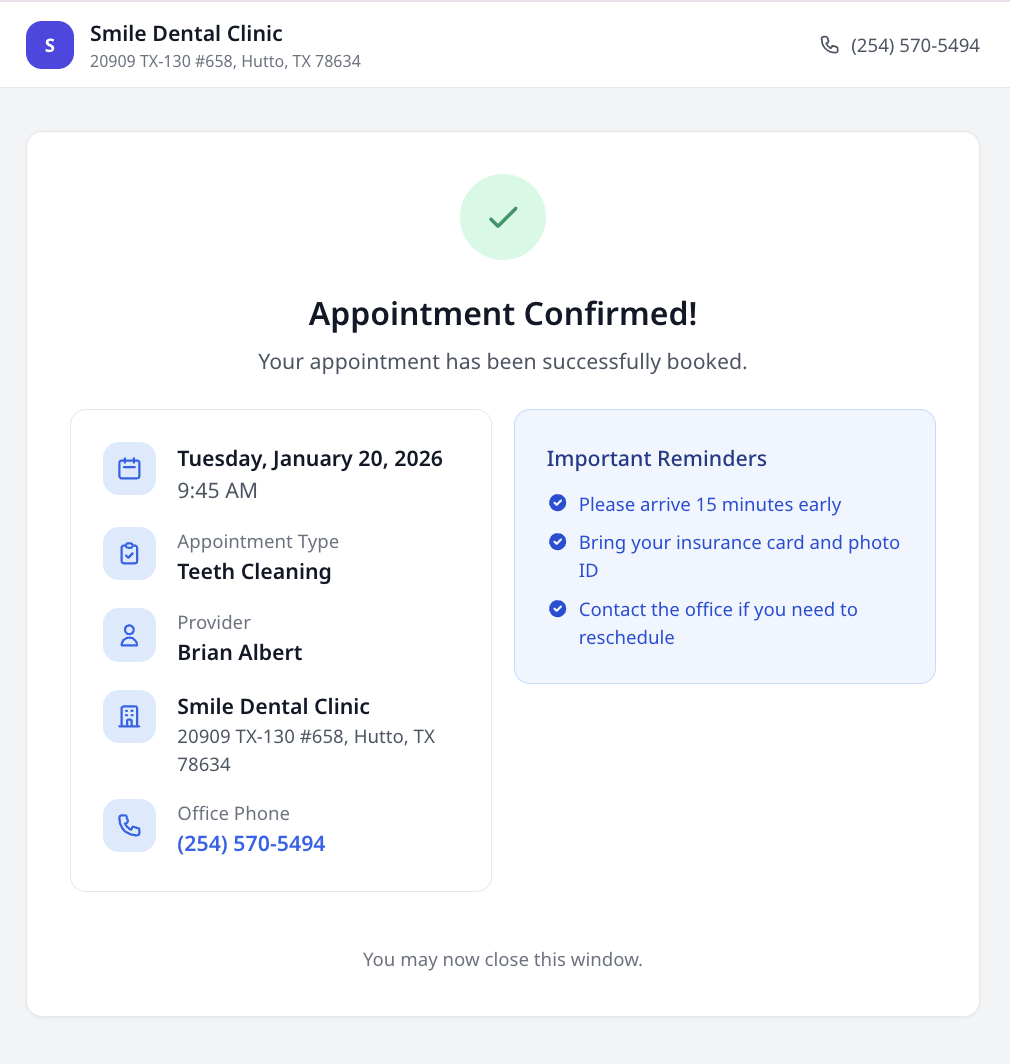 Online Scheduling - Appointment Confirmed