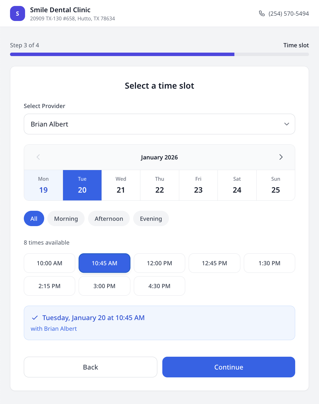 Patient Booking - Select Time Slot